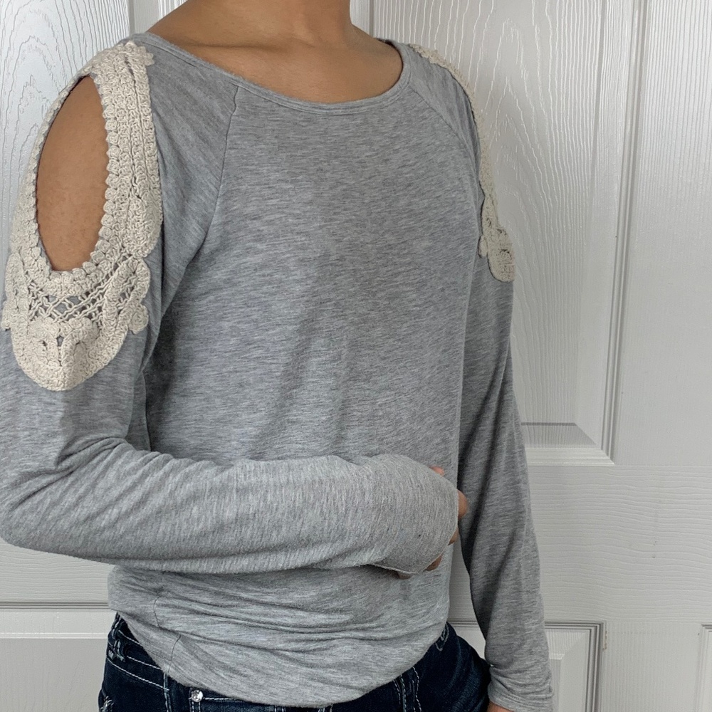 Long Sleeved Grey Top | Off Shoulder